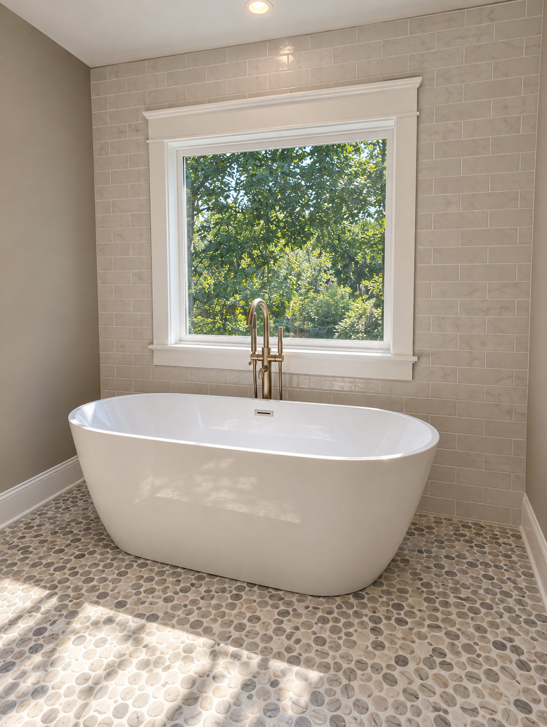 Finished bathroom with freestanding tub